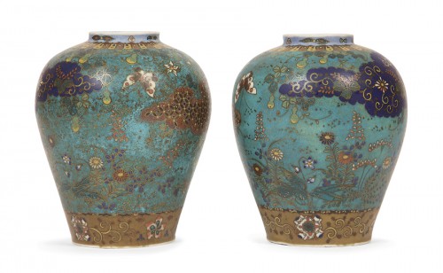 Paire de vases cloisonné Jiki Shippo, Takeuchi Chubei 1880