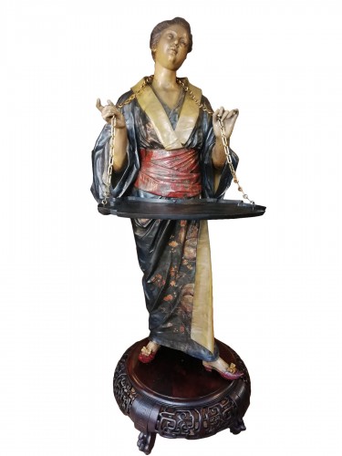 Geisha - Statue en régule polychrome de René Charles Massé (1855-1913), circa 1890