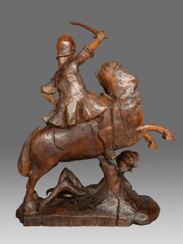 Sculpture Sculpture en Bois - Saint Michel sur un cheval, Italie fin du XVIIIe siècle