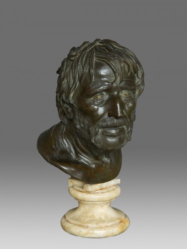 XIXe siècle - Buste en bronze de Sénèque Seneca Naples XIXe siécle