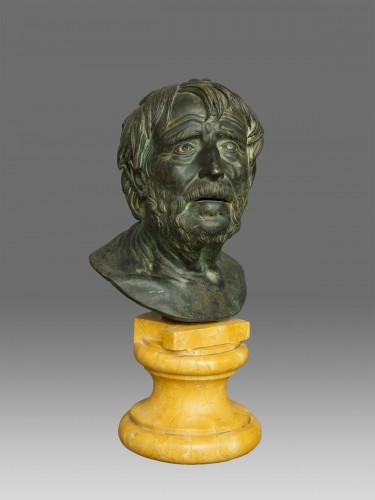 Sculpture Sculpture en Bronze - Buste Seneca Sénèque Italie 19e Siècle