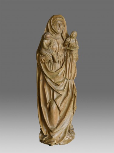 Vierge et l'enfant avec saint Anne vers 1480-1500 - Sculpture Style Moyen Âge