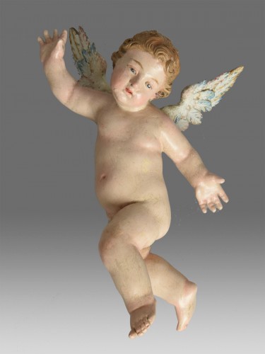 Paire d'anges napolitains 18e siécle - Sculpture Style Louis XVI