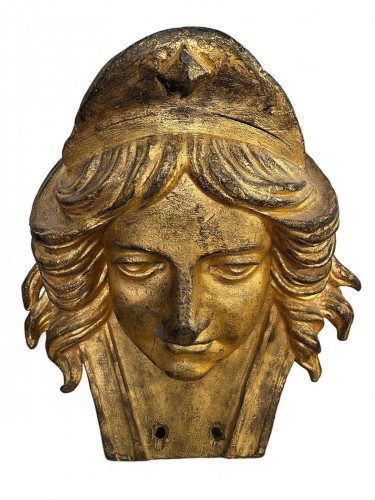 Paire de masques en plomb doré, France XIXe siècle - Sculpture Style Restauration - Charles X