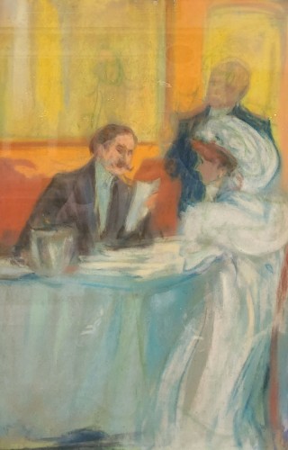 Pastel, Sarah Bernhardt avec le critique d'art Henri Vidal attribué à Louis FORTUNEY