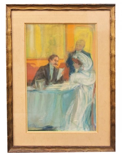 Pastel, Sarah Bernhardt avec le critique d'art Henri Vidal attribué à Louis FORTUNEY - Tableaux et dessins Style 