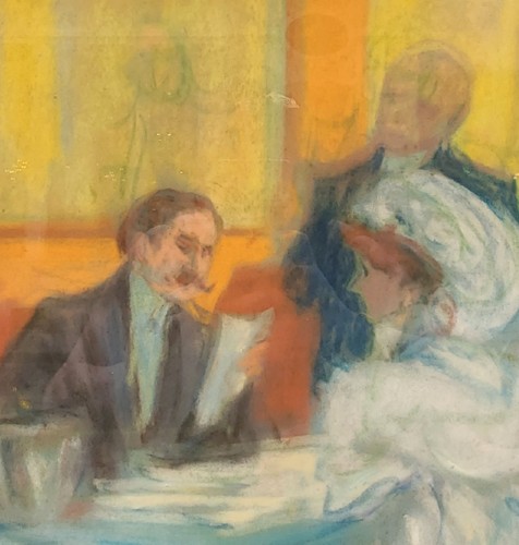 Tableaux et dessins  - Pastel, Sarah Bernhardt avec le critique d'art Henri Vidal attribué à Louis FORTUNEY