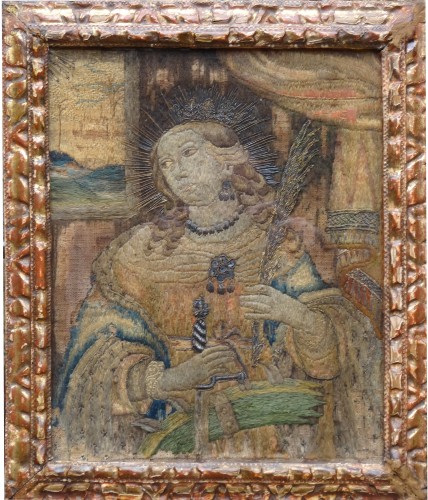 Art sacré, objets religieux  - Saintes brodées XVIe siècle