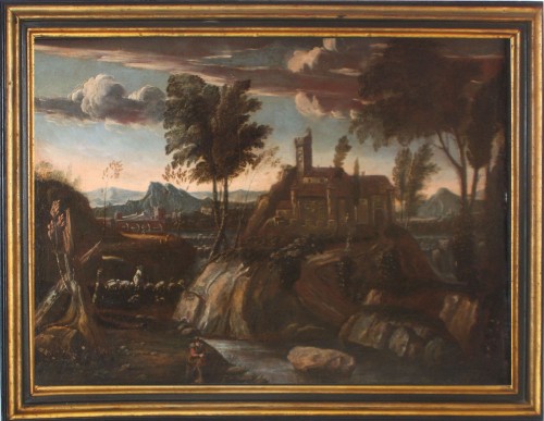 Paysage avec château, époque Louis XIV