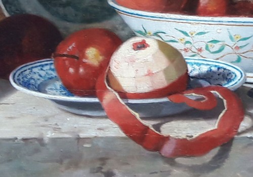 XIXe siècle - Nature mortes aux pommes et faïences - Jean-Louis GEORGES (?-1893)