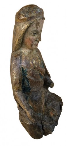 Vierge à l'enfant en bois polygrome, vers 1300 - Art sacré, objets religieux Style Moyen Âge