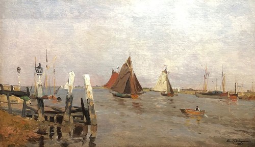 Bateaux dans un estuaire - Edmond Marie Petitjean (1844-1925)