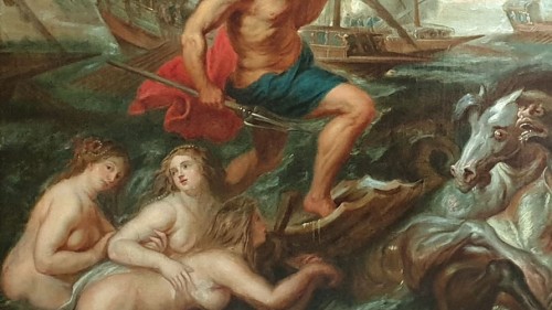 XVIIe siècle - Quos Ego Neptune calmant les flots, époque 17e, copie d'atelier d 'après Rubens