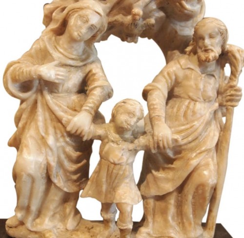 Art sacré, objets religieux  - Sainte famille en albâtre, XVIe