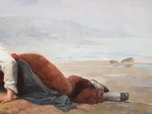 XIXe siècle - Bretonne allongée devant la mer - François FEYEN-PERRIN (1826-1888)
