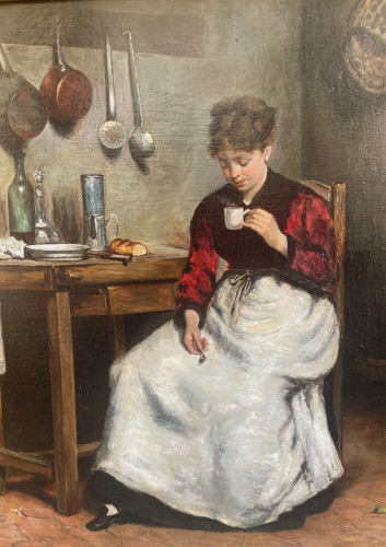 La pause café - Alexis VOLLON (1865-1945) - Tableaux et dessins Style 