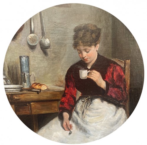 Tableaux et dessins  - La pause café - Alexis VOLLON (1865-1945)