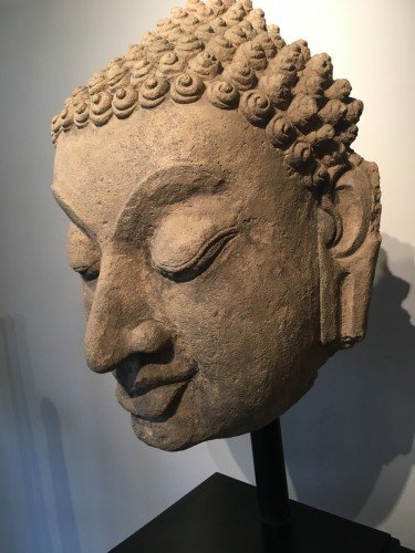 Archéologie  - Tête de Bouddha Thaïlande, Dvaravati, 7ème – 8ème siècle