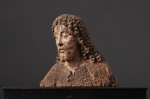 Buste de Saint Jean Baptiste en bois polychrome - Bavière XVIe siècle - Sculpture Style Moyen Âge
