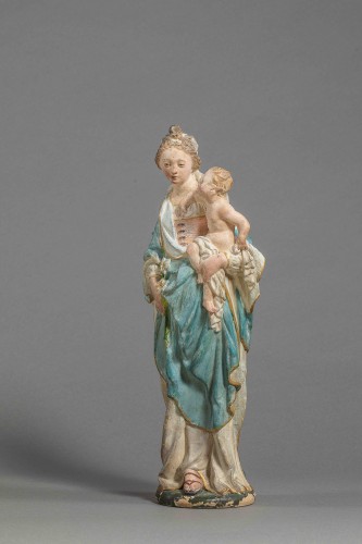 Vierge à l'Enfant en terre cuite - Cercle de Charles Hoyau, Le Mans, XVIIe siècle - Sculpture Style Louis XIV