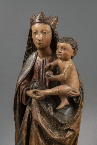 Vierge à l'Enfant Souabe - Atelier d'Ulm 1470-1480 - Sculpture Style Moyen Âge