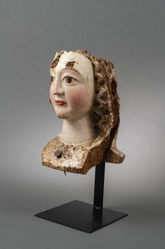 Sculpture Sculpture en Bois - Tête féminine Gothique - Rhin, seconde moitié du XIIIe siècle
