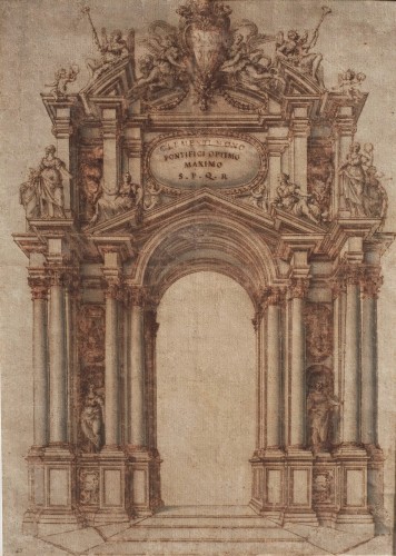 Carlo RAINALDI (Rome, 1611 – 1691) - Projet de l’arc de triomphe de Clément IX.dessin