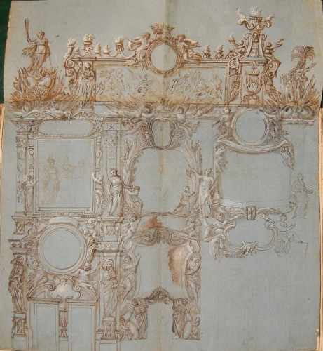 XVIIe siècle - Giovanni Francesco GRIMALDI (1606 – 1680) - Projet de décor intérieur de palais romain