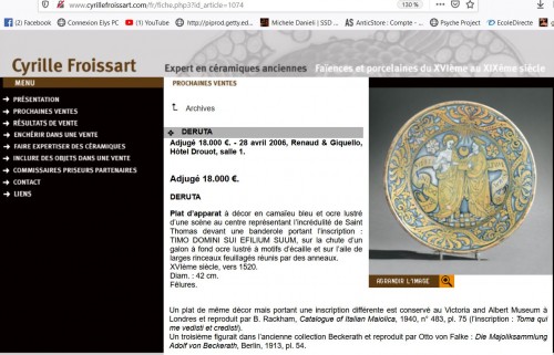 Antiquités - Plat d'apparat en faience lustrée de Deruta, 1er tiers du XVIe siècle