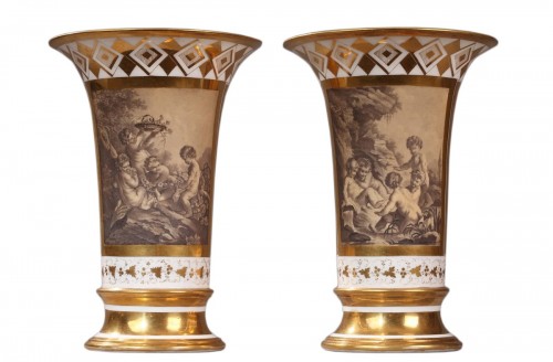 Paire de vases de la Manufacture de Houzel à Paris, Epoque Directoire 1795-1799