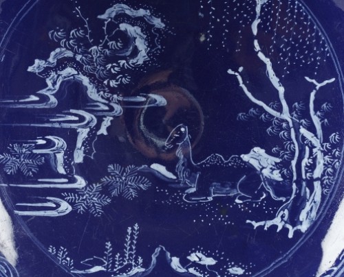 Faïence de Nevers jatte à fond bleu persan 17e siècle - Galerie Théorème