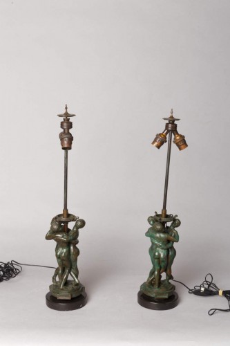 Paire de lampes "Les Grâces" - Antoine-Louis BARYE (1796-1875) - Luminaires Style 