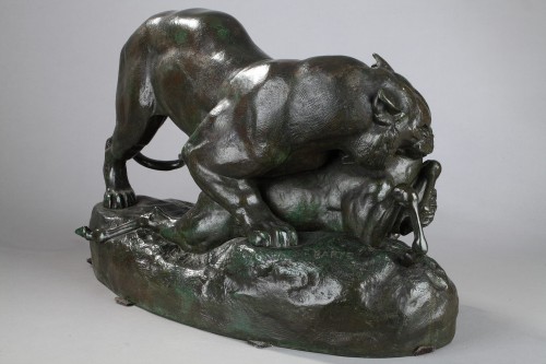Sculpture Sculpture en Bronze - Tigre surprenant une antilope - Antoine-Louis BARYE (1796-1875)