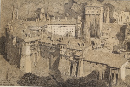 Tableaux et dessins Dessin, Aquarelle & Pastel - Mont Athos -  Paul JOUVE (1878-1973)