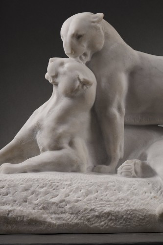 Panthères au repos - Maximilien FIOT (1886-1953) - Sculpture Style Art Déco