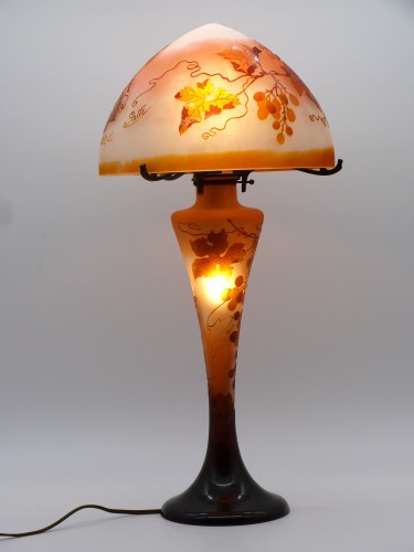 Antiquités - Émile Gallé - Grande lampe Art nouveau vigne vierge