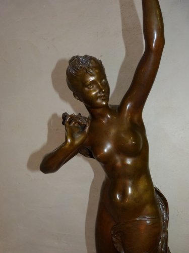 Grand bronze luminaire "Nymphe aux chardons" - François Laurent Rolard (1842-1912) - Sculpture Style Art nouveau