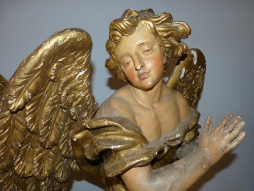 Sculpture Sculpture en Bois - Importante paire d'anges en bois sculpté Epoque XVIIIe siècle