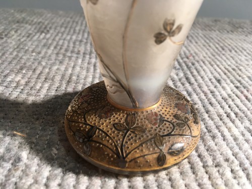 Daum Nancy - Vase gravé et émaillé aux Trèfle - Art nouveau