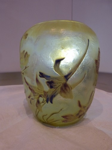 Art nouveau - Emile Gallé - Vase orchidées et papillon