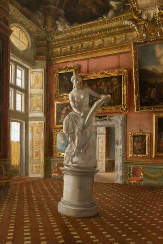 Santi Corsi - L'intérieure de la salle de Jupiter au palais Pitti - Tableaux et dessins Style Napoléon III