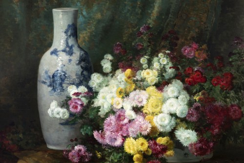 Nature morte aux fleurs et vase chinois - Furcy de Lavault (1847-1915) - Tableaux et dessins Style Napoléon III
