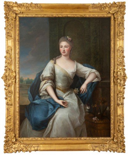 Important portrait du XVIIIe dans son cadre Louis XV - Attribué à Pierre Gobert