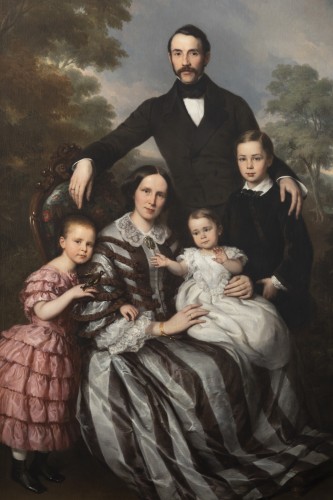 Louis Krevel (1801-1876) - Portrait de famille, d’Emil Albano Korte et de sa famille, vers 1856 - Tableaux et dessins Style Napoléon III