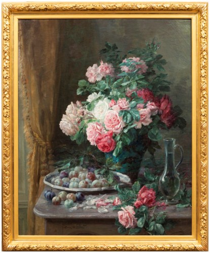 Furcy de Lavault (1847-1915) - Nature morte de roses et de prunes