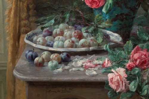 Tableaux et dessins Tableaux XIXe siècle - Furcy de Lavault (1847-1915) - Nature morte de roses et de prunes