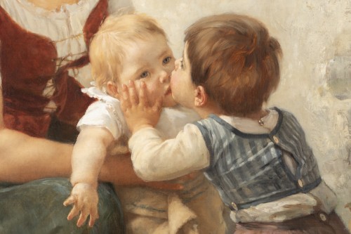 Tableaux et dessins Tableaux XIXe siècle - Le baiser -  Timoléon Marie Lobrichon (1831-1914)