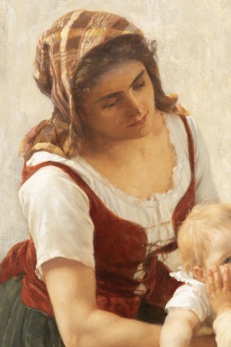 XIXe siècle - Le baiser -  Timoléon Marie Lobrichon (1831-1914)