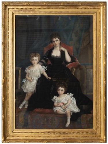 Portrait de famille de la duchesse de Lyunes et de Chevreuse - Pastel Monogramme C.C et daté 1877