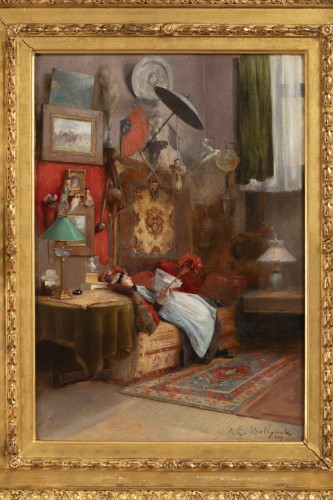 Hubert-Emile BELLYNCK (1849-?) - La lecture du journal - Tableaux et dessins Style Napoléon III